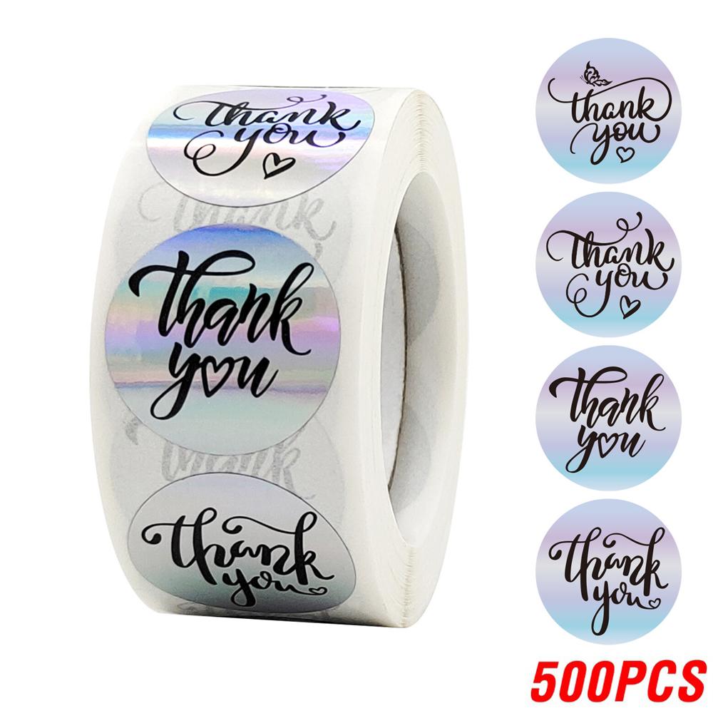 500pcs Rainbow Laser Thank You Stickers 1inch Small Business Stickers Adhesive Labels for Boutiques Wrapping Supplies