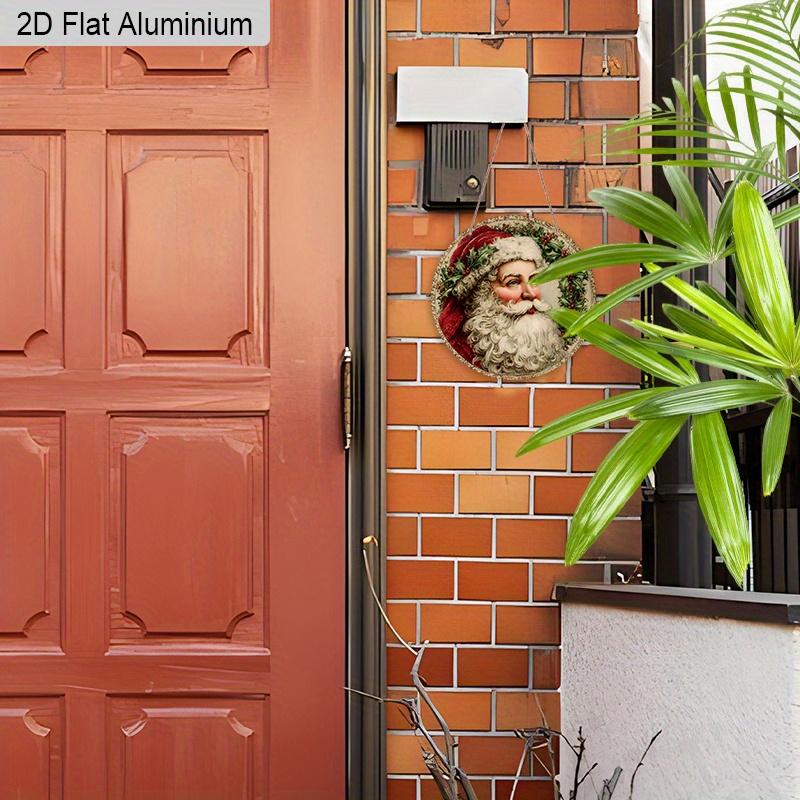 2D Flat Aluminium Rustic Christmas Sign with Santa Claus Pattern - Artistic Christmas Figurine Ornaments - Ideal for Front Door, Wall, Porch, Window