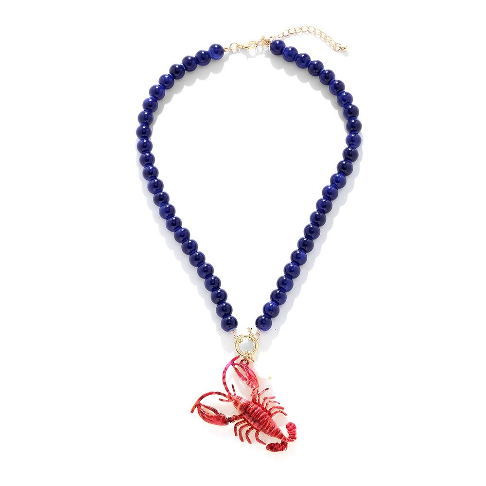 

Fashion Handmade Blue Resin String Beads Glazed Lobster Pendant Necklace for Women Boho Beach Vacation Collar Chain Jewelry Gift разноцветный