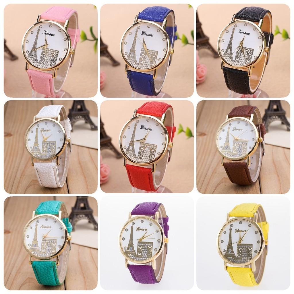 Eiffel Pattern Tower Watch Pu Strap Quartz Wrist Watch Decoration Gift Fashion