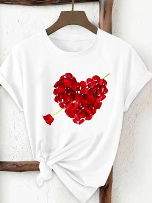 (Asian Size) Flower Lovely 90s Woman Top Fashion Women Clothing T Shirt Female Short Sleeve Graphic T-shirts Print Tee