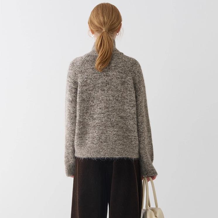 DIMANAF 2025 New Sweaters Buttons Turtleneck Cardigan Autumn Women Solid Knitting Loose