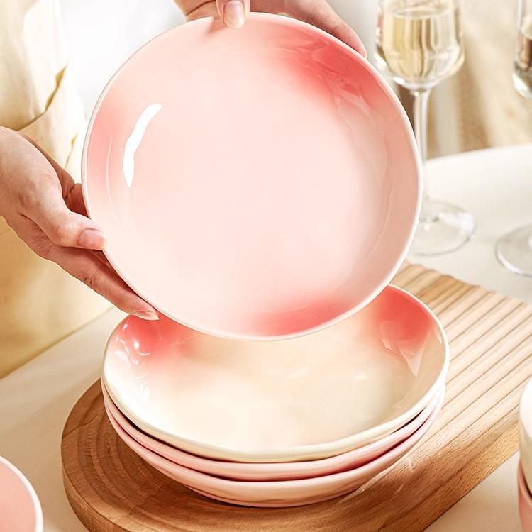 2025 Stylish Pink Ceramic Tableware Set: Elegant Plates and Deep Fruit Bowls