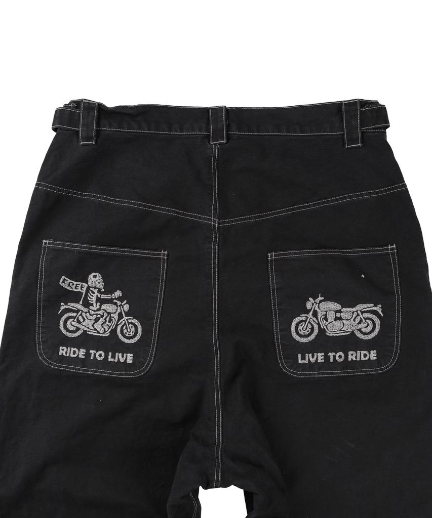 Tuseupeiseu Buyback Back Pocket Embroidered Pants [Black]