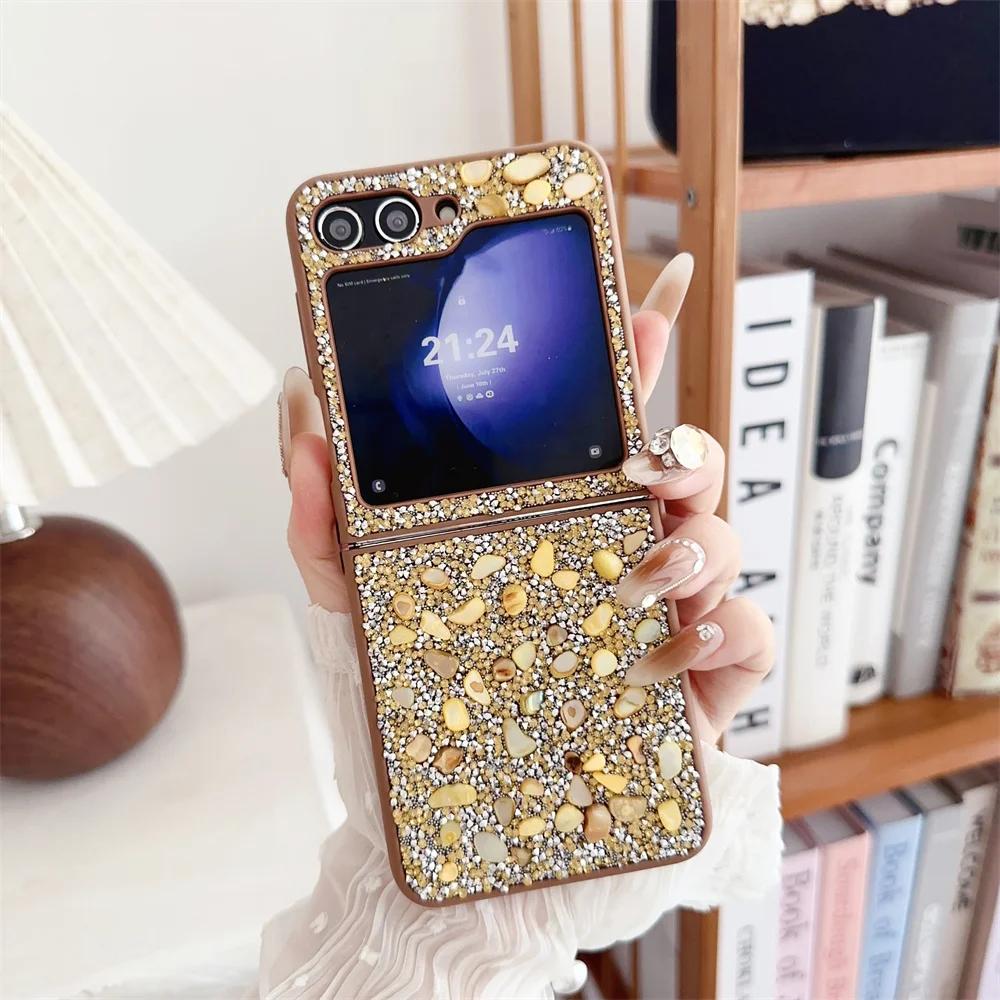 Luxury Rhinestone Glitter Sequins Trim Soft TPU Frame Phone Case for Samsung Galaxy Z Flip 6 Z Flip5 4 3 Shockproof Back Cover
