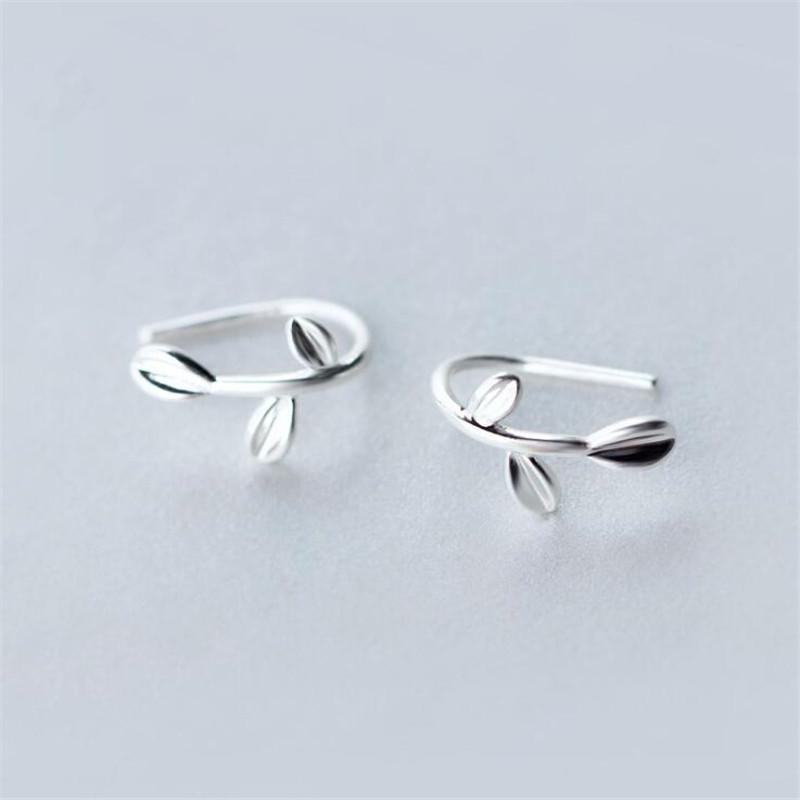 New Arrival Fashion Jewelry Ear Hook 925 Sterling Silver Sweet Leaves Sprout Leaf Simple Women Popular Earrings