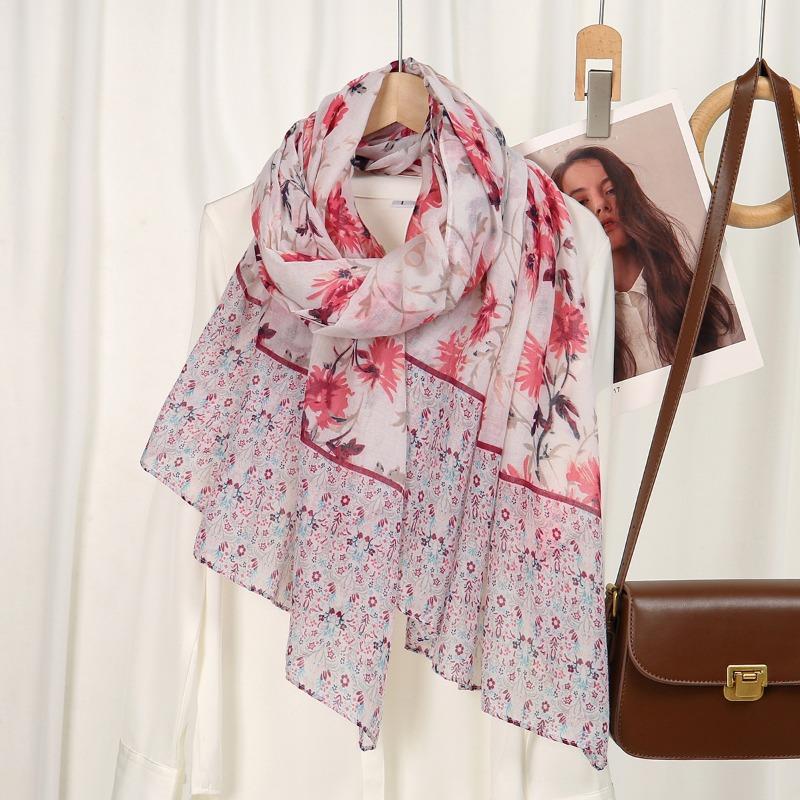 New cotton and linen feel floral scarf Yunnan Lijiang travel fresh flower summer outer shawl decorative yarn