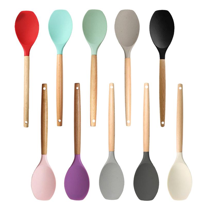 Home Cooking Utensils Silica Gel Scoop Salad Agitator Scoop Wood Handle Pot Cooking Silica Gel Pot Scoop Kitchen Utensils