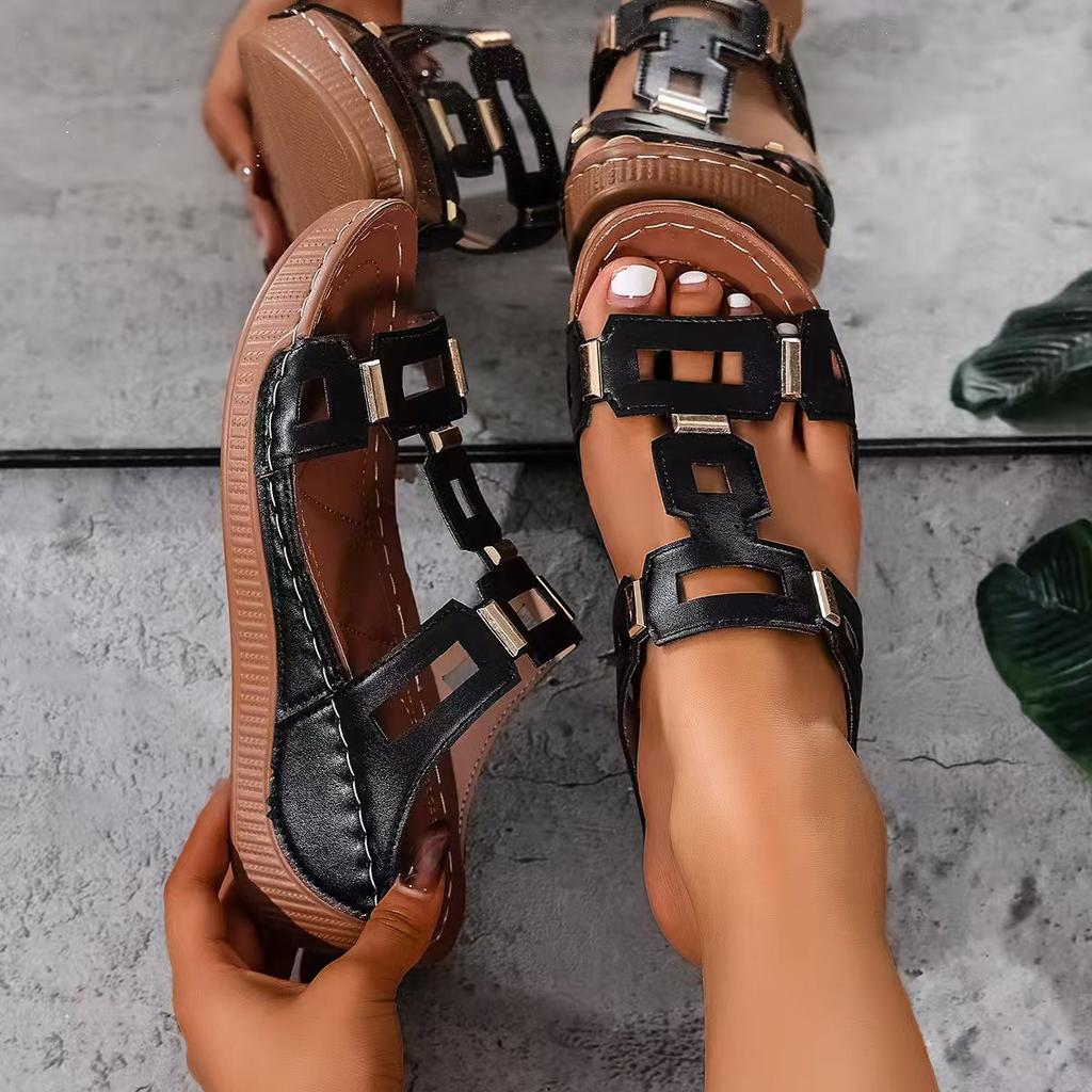 Women Slippers 2025 New Thick-soled Large-size Shoes for Women New Summer Wedge Sandals Open-toe Casual Slippers Slides Women