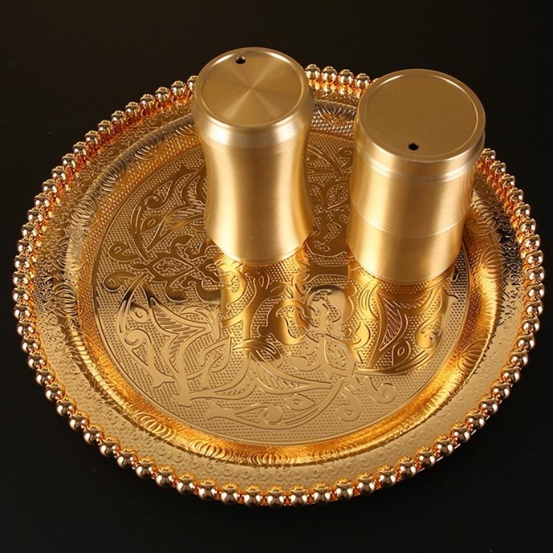 European Fruit Tray, Alloy Household Metal Round Shape High-Grade Relief Plate,Gold Snack Plate Home Table Decoration