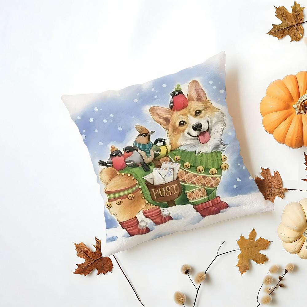 PPembroke Welsh Corgi Cushion Cover Washable Linen Pillowcase Soft  for Daily Sofa Bed Home Room Decor