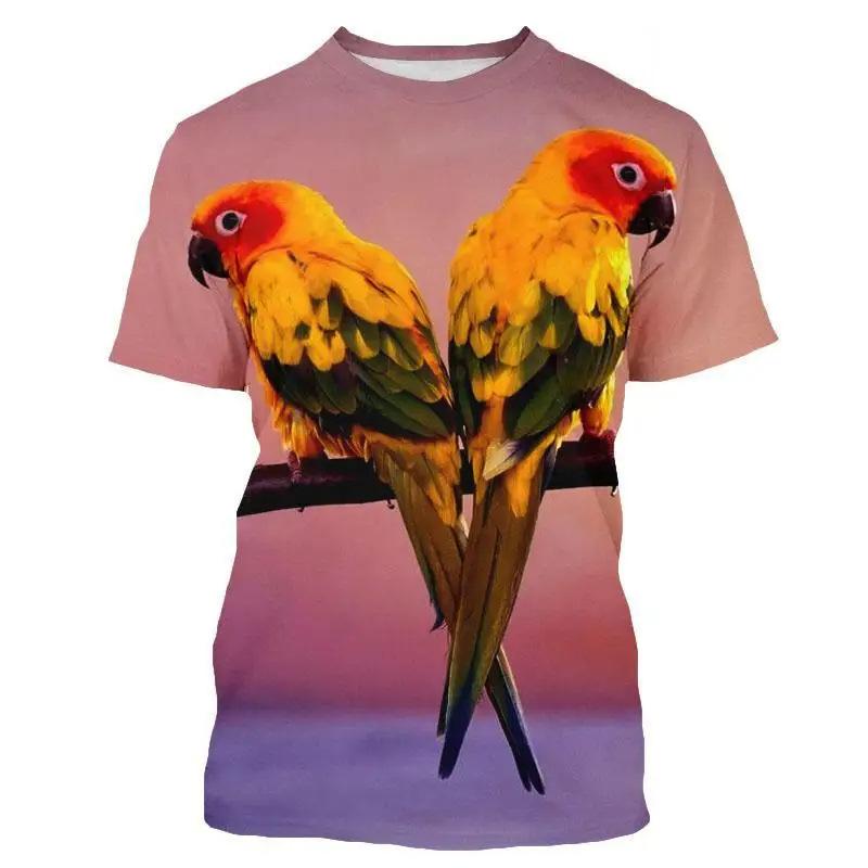 Men Bird Animal Print T Shirt Summer Tee Lovers Clothing O Neck Short Sleeve Loose Tops Breathable Couples Shirts