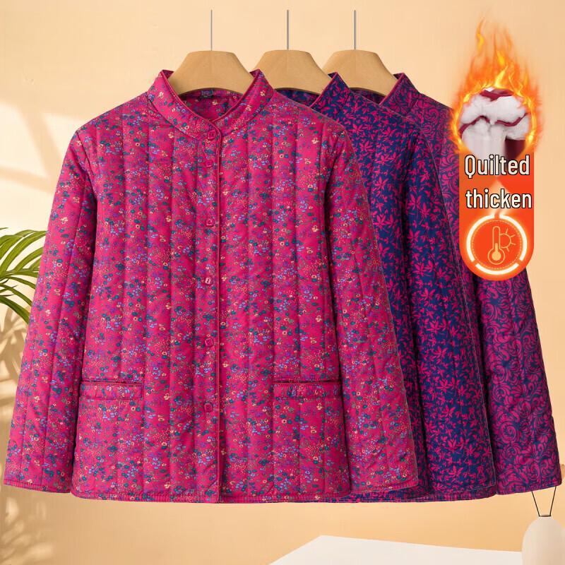 YUZHAOLIN Women s Floral V-Neck Cotton Padded Winter Jacket XL