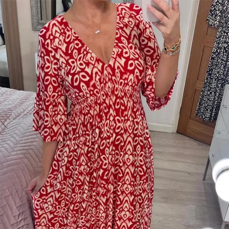 Plus Size Womens Floral V Neck Loose Casual Summer Maxi Dresses Seaside Holiday