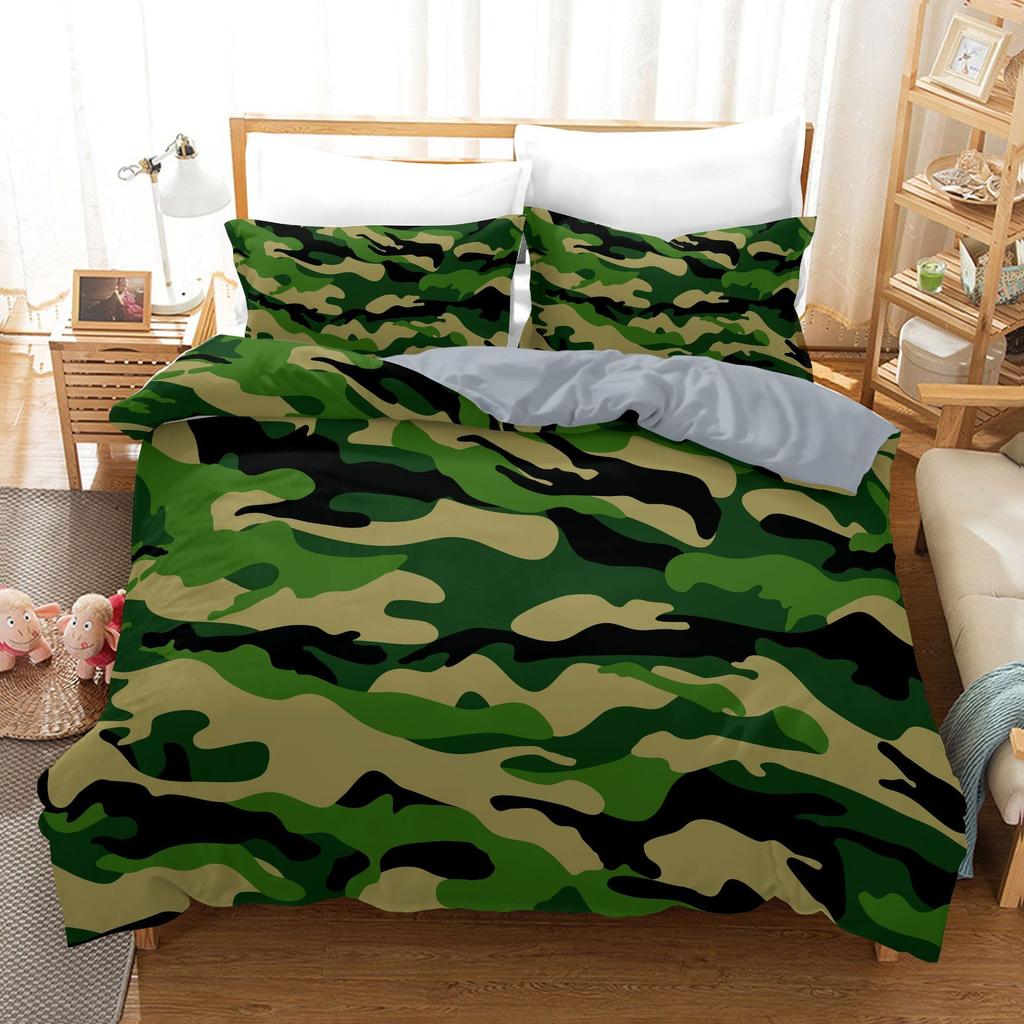 Bedding Home Textiles 3D Digital Printing Three-Piece Military Camouflage Quilt Cover Pillowcase