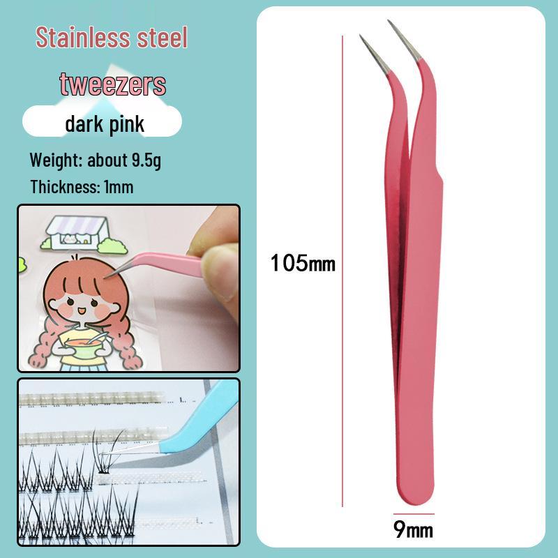 Colorful Stainless Steel Curved Tweezers for False Eyelashes and Planner Clips