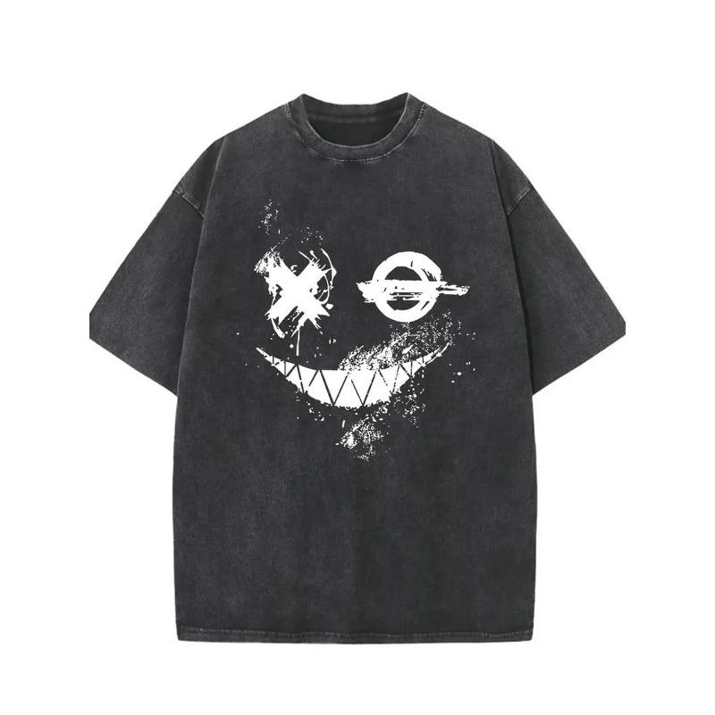 

European sizes Men s T-Shirt with Unique joyful Face Print – Casual Summer Tee, Perfect Holiday Gift, Round Neck S чёрный