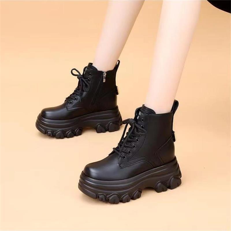 

2024 новые маленькие туфли cos увеличивающие рост женские туфли на платформе ботинки Martin британские ножки тонкие короткие ботинки модные хлопковые ботинки 40