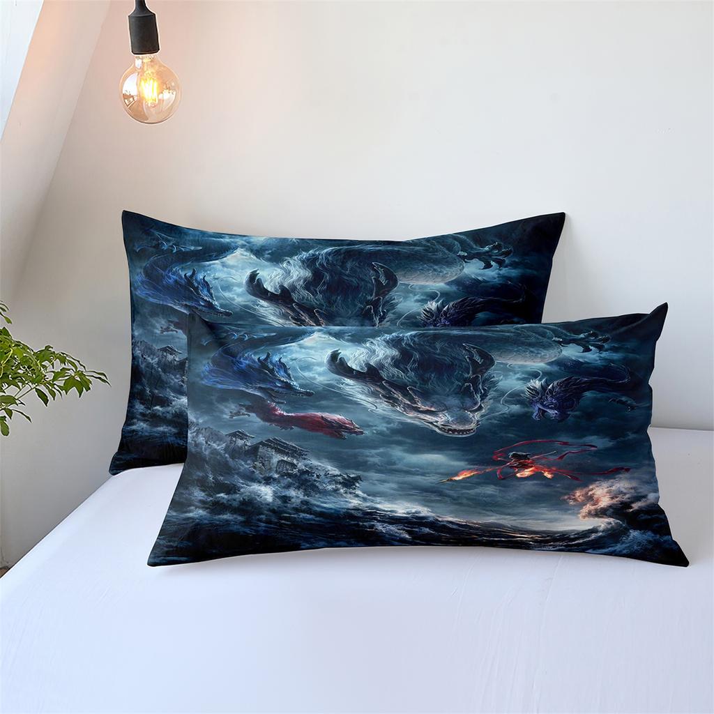 3D printed high-end Nezha trendy element down comforter bedding set, children's adult bedding set, zipper pillowcase bed set