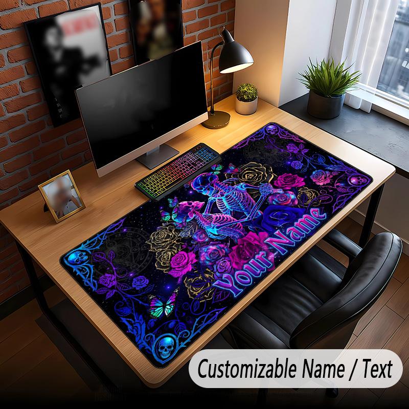 Rose Floral Theme Custom Mouse Pad Personalized With Name Text Customized Desk Mat For Office Home Decor