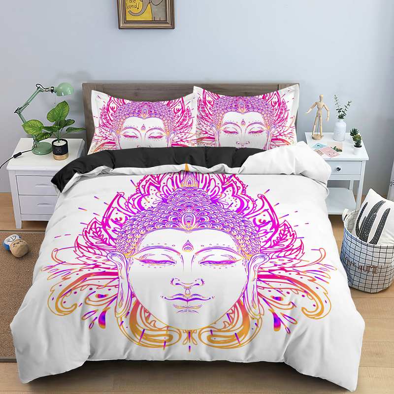 Ložní souprava Buddha Indické náboženství Buddhismus Meditace Mandala Povlak na přikrývku Usmívající se Buddha Květinový Měkký povlak na přikrývku Queen King Size