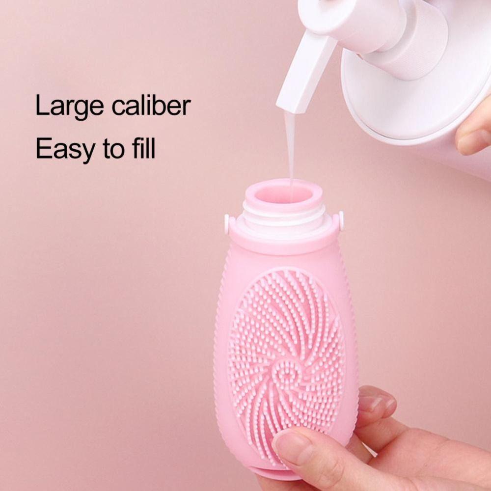 2 in 1 Shower Brush Bottle 100ml Toiletry Containers Portable Travel Refillable Bottles