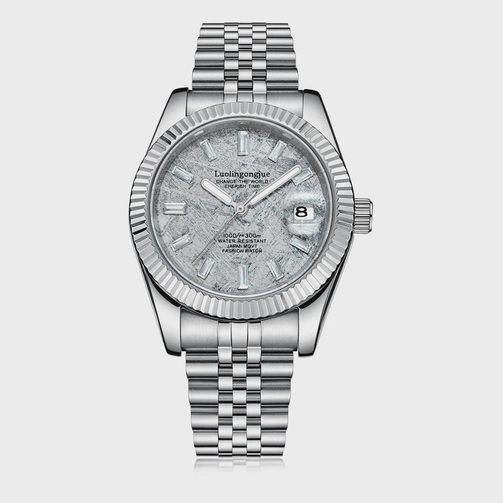 Meteorite Dial Duke of Lorraine 1988 Men's Automatic Mechanical Watch with Skeleton Calendar, Stainless Steel.