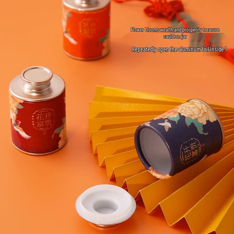 Festive Tea Can: Small Sealed Container for Black, Green, or White Tea with Silver Flakes