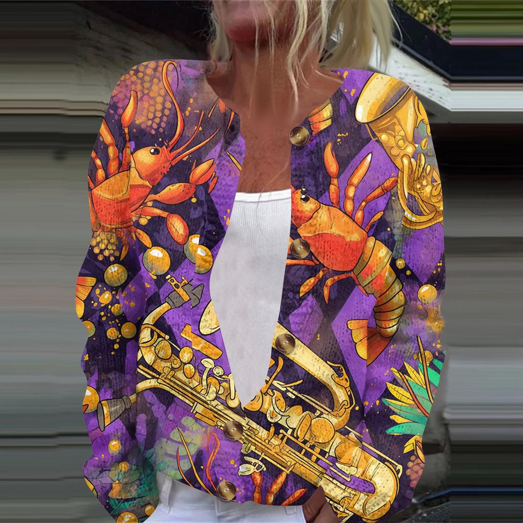 Dámská módní pletená svetrová bunda s dlouhým rukávem a zapínáním na knoflíky