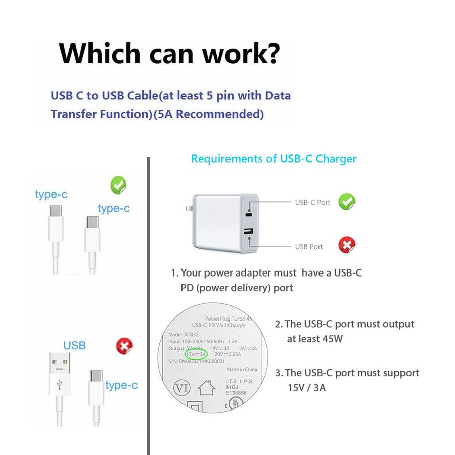 15V 3A Fast Charging Cable Surface Connect To Type C PD Compatible with Microsoft Surface Pro 8/7/6/5/4/3 Go3/2/1 Laptop4/3/2/1