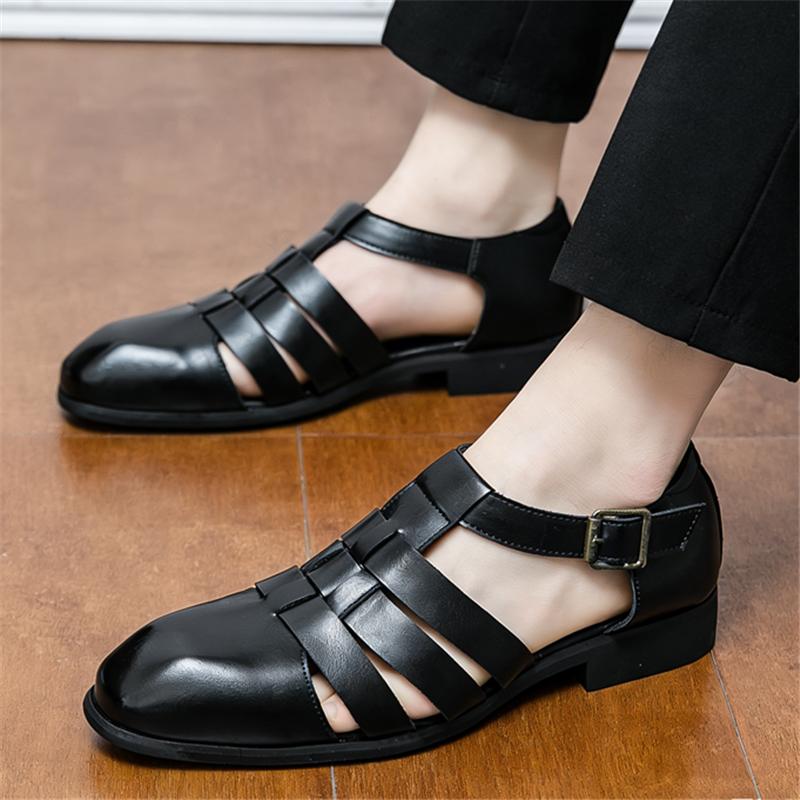 Summer Rome Fashion New Men Gladiators Buckle Casual Shoes Breathable Beach Sandals Outdoor Slippers Black White Footwear