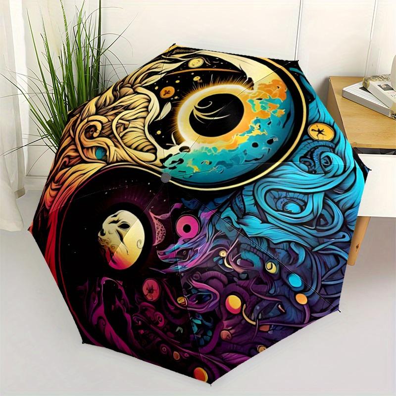 1pc YinYang Celestial Automatic Open/Close Umbrella with Windproof, Functional Design, 8-Rib Sturdy Canopy