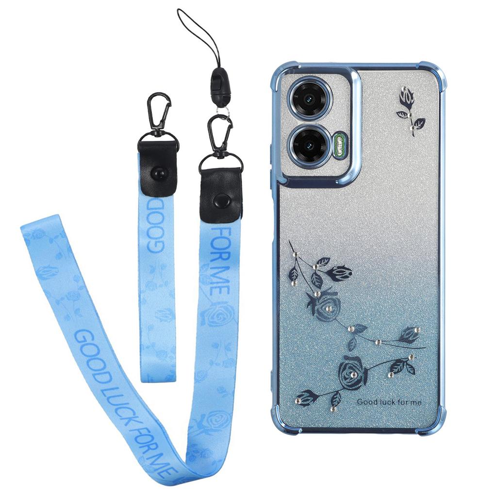 KADEM For Motorola Moto G35 5G Case Flower Pattern TPU Gradient Phone Cover with Lanyards