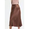 Leopard Pattern Satin Midi Length Brown Skirt