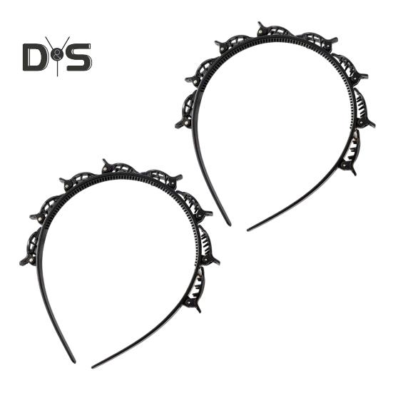 2Pcs Women Headband with Clips Double Layer Design Anti-slip Hairband Bang Braided Hair Hoop Hair Accessories