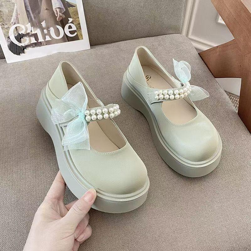 

Korean versatile platform small leather shoes 2024 spring and autumn new beautiful fashion pearl with skirt Mary Jane shoes women 35