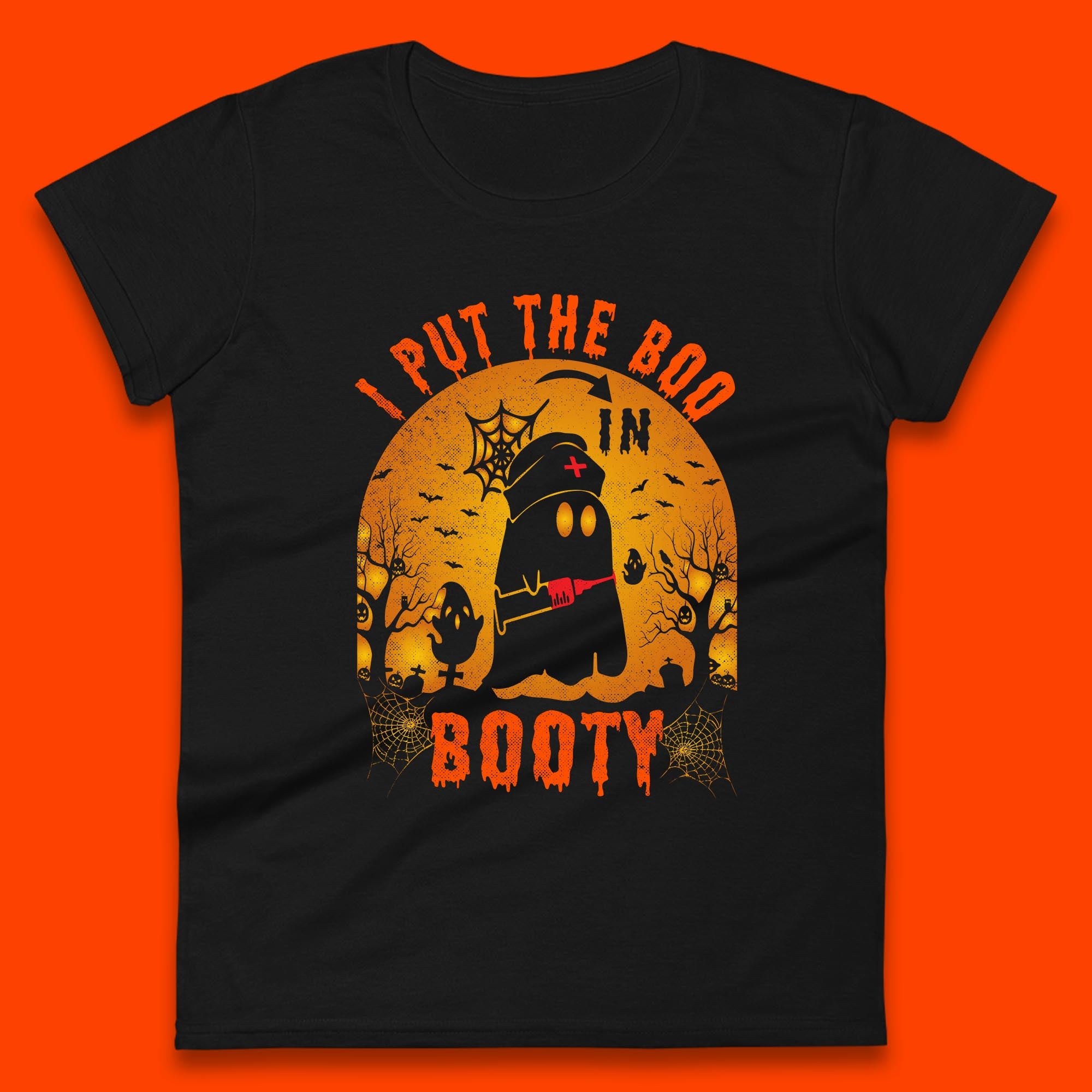 I Put The Boo In Booty Nurse Ghost Syringe Funny Halloween Nursing Boo Ghost Costume Womens Tee T Shirt Mens Tops Unisex Top L