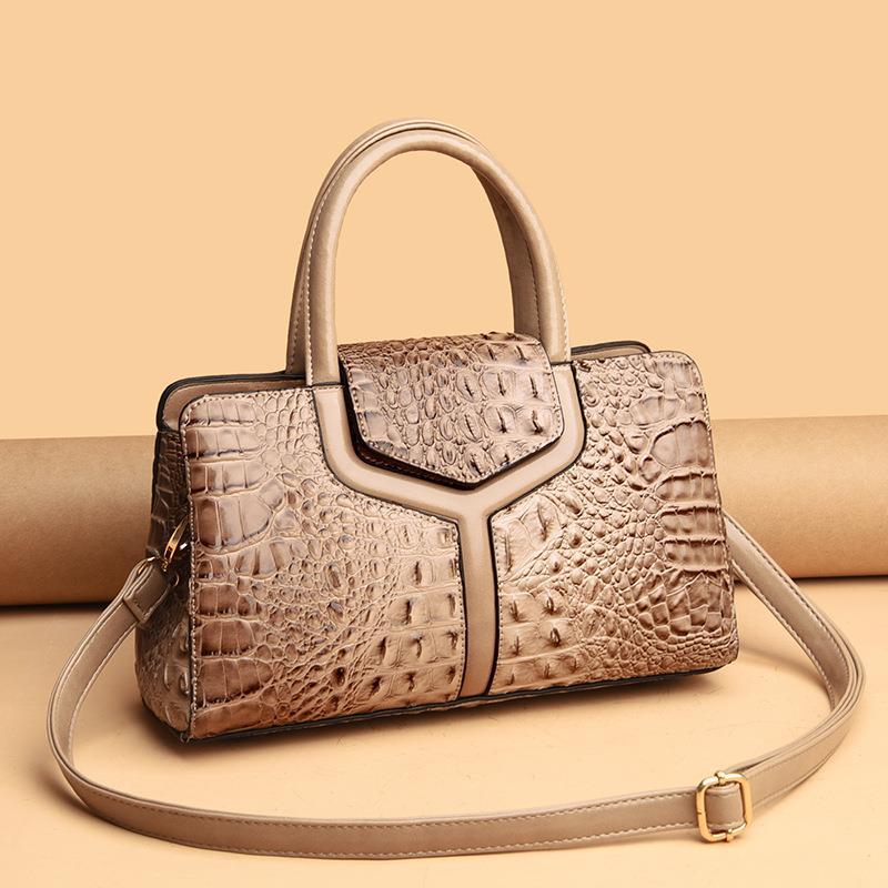 Crocodile Pattern Women's Shoulder Tote - European & American Retro Fashion with Zipper, Large Capacity