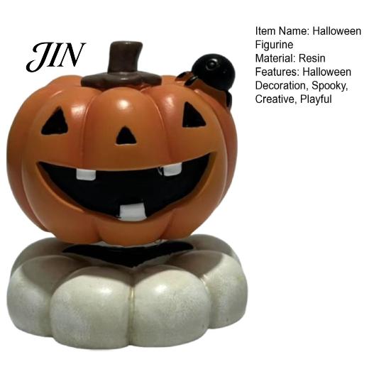 Collectible Halloween Figures Spooky Figurine, Small Resin Rotating Ghost Skull Pumpkin Gravestone Decorative Centerpieces Statue, Tabletop