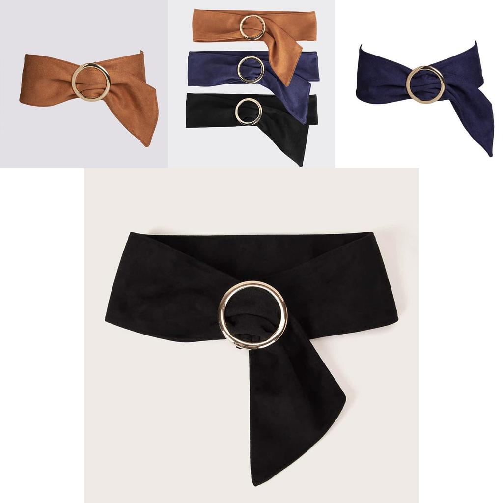 Womens Belt With Round Buckle Faux Suede Wide Waist Belt For Casual Wear