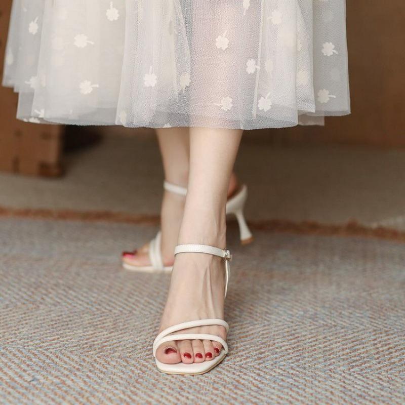 

Woman Summer Sandals Sexy New Trend Ankle Strap Open Toe High Heels One Word Buckle Ladies Shoes Sandalias De Mujer 34 белый