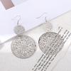 B505 Retro European & American Frosted Hollow Disc Earrings with Ethnic Carved Studs