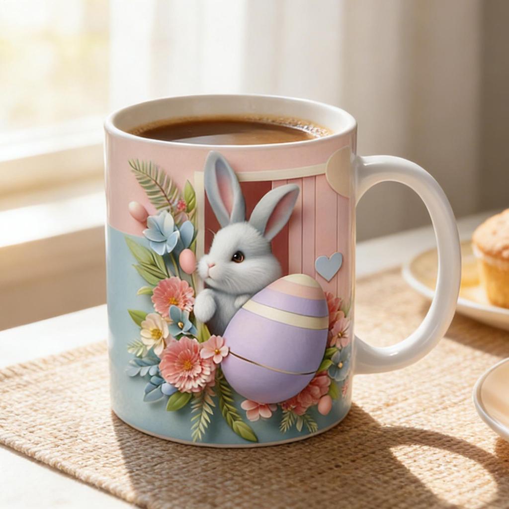 Easter Coffee Mugs Ceramic Leakproof Spring Drinkware Easter Mug Bunny Water Cup for Home Bedroom Living Room Kitchen Dining