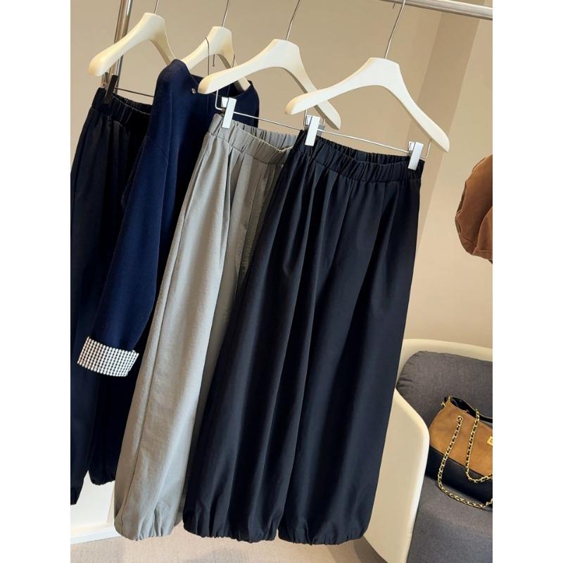 

Женские широкие брюки-кюлоты с эластичной талией, повседневные брюки длиной девять точек, осенне-зимние тонкие свободные брюки-бутоны с высокой посадкой XL чёрный