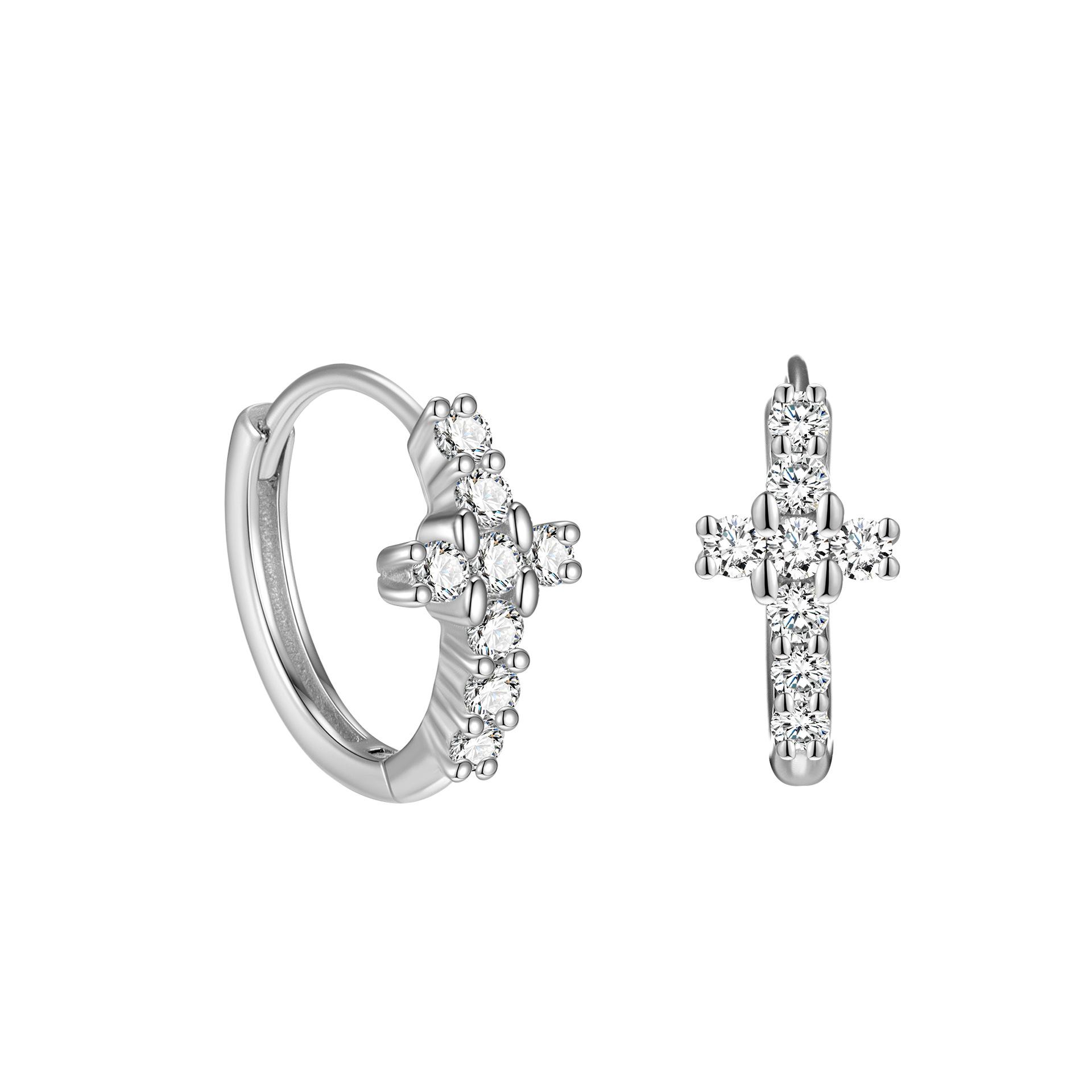 

S925 Sterling Silver Sparkling Zircon Cross Earrings INS Classic Trend Exquisite Fashion Plated K Gold Earrings for Women серебряный