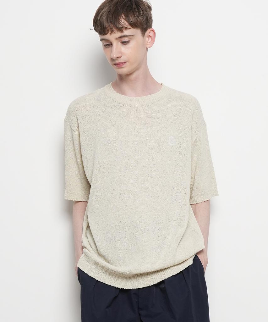 THE-ABON Men'S Summer Boucle Knit Round Short Sleeve T-Shirt Sky Blue