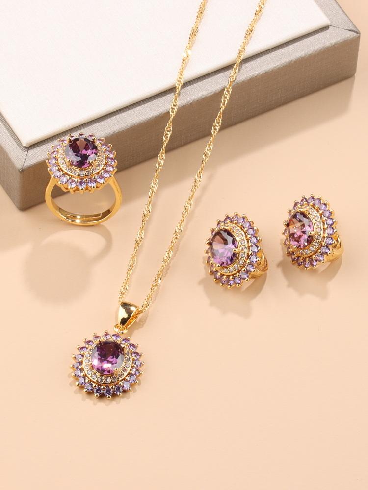 New Original Design Women Luxury Wedding Dubai Jewelry Sets  Gold Plated Earrings Necklace Pendant Ring For Women Gift