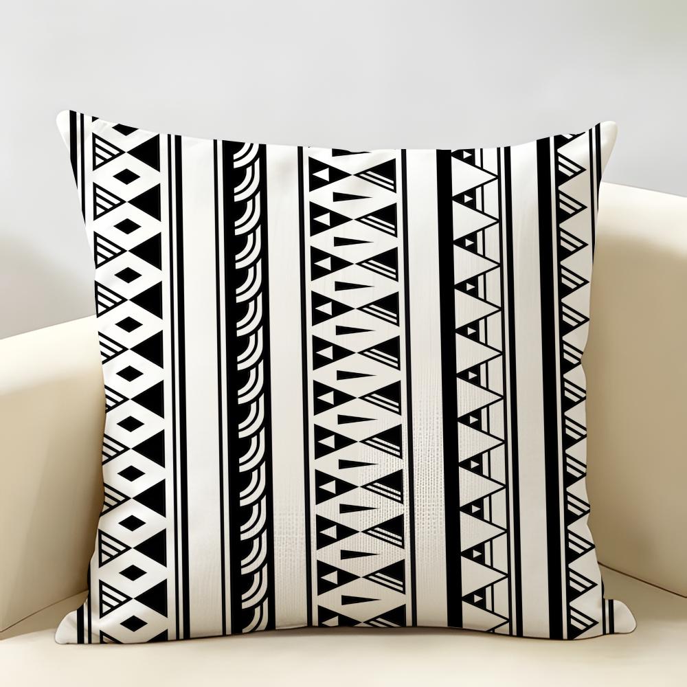 Vintage Geometric Stripes Pattern Cushion Cover Natural Linen Organic Fabric Printing Breathable Perfect For Home Decor