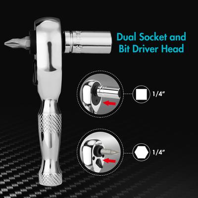2-in-1 Mini Doppelkopf Stubby Ratsche Griff 1/4'' Antrieb Finger Ratsche Schraubenschlüssel Zwei Schraubendreher-Bits Reparatur Handwerkzeug