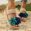 Fashion Plus Size Fashion Flowers Wedge Sandals for Women Elastic Ankle Strap Platform Sandals Woman Summer 2025 Thick Sole Beach Shoes